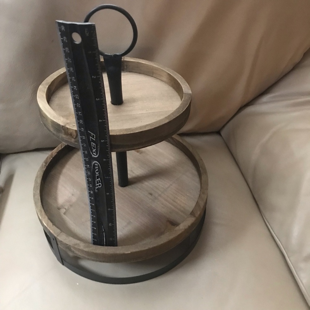 Two tier wood and metal tray